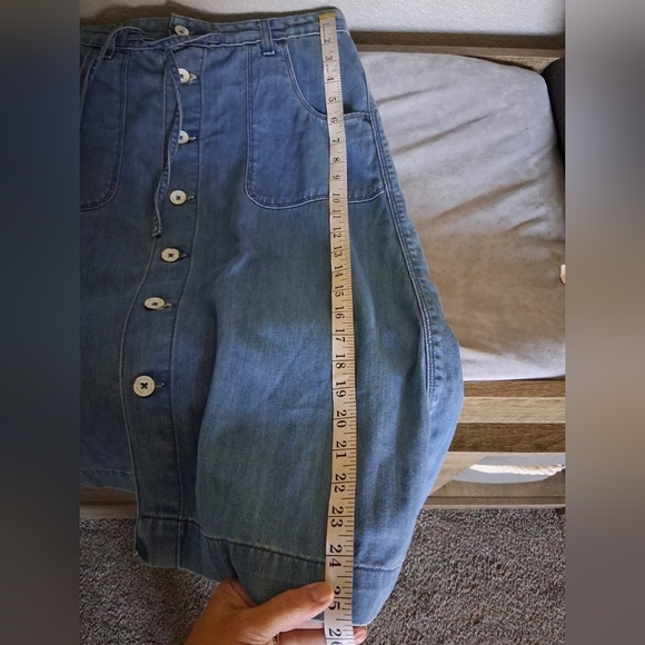 Vintage Levi's 90s Y2k Button Front Chambray Blue Denim Midi Skirt 10 - Picture 12 of 13
